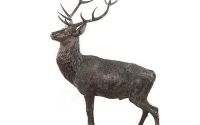 A FINE QUALITY LATE 19TH CENTURY BLACK FOREST CARVED STAG SI...