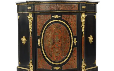 A French ormolu-mounted ebonised Boulle cabinet, late 19th century, the central door...