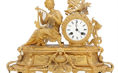 A French table clock in figural case of gilt bronze and zinc,...