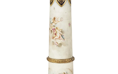 A GILT-BRONZE AND ONYX MOUNTED SEVRES-STYLE PORCELAIN COBALT-BLUE GROUND PEDESTAL LATE 19TH/20TH CENTURY, SIGNED QUENTIN