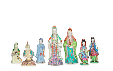 A GROUP OF SEVEN CHINESE ENAMELLED FIGURES Kangxi to 18th...