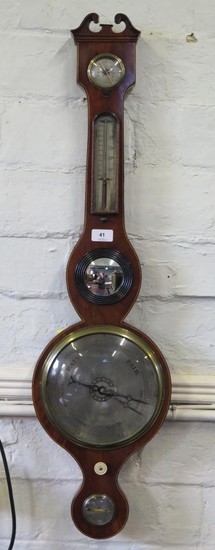 A George III mahogany and line inlaid banjo barometer, with ...