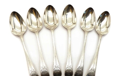 A George III set of six silver bright-cut engraved tablespoons