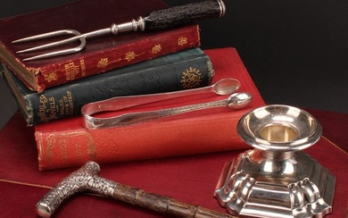 A George V silver bread fork, stag antler handle, 18.5cm lon...
