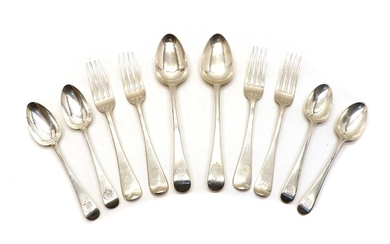 A Georgian silver composite cutlery set