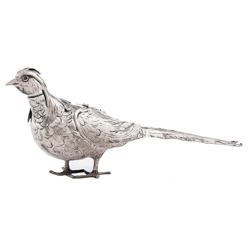 A German silver pheasant novelty casting bottle, late 19th /...