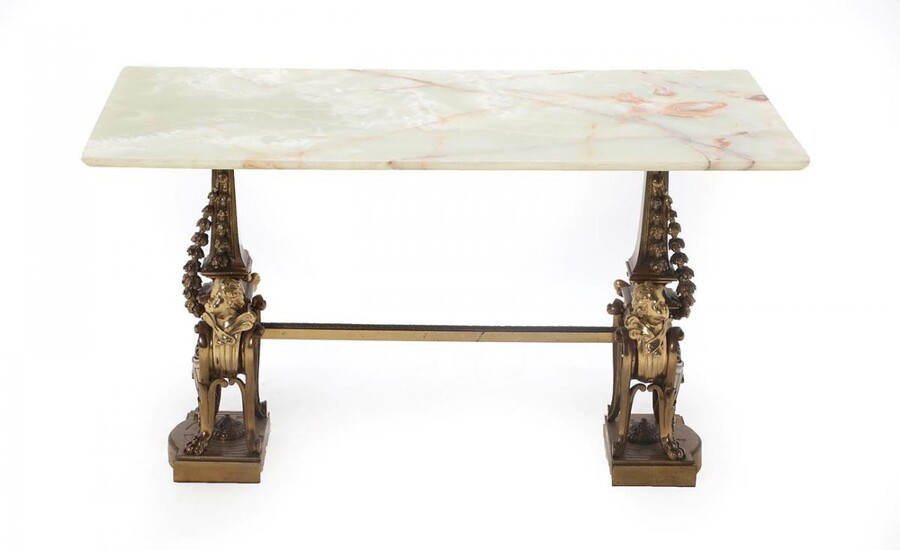A Gilt Metal Coffee Table, of rectangular form, the green...