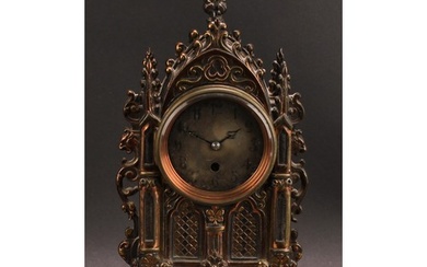 A Gothic Revival mantel timepiece, 7cm silvered clock dial i...