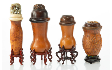 A Group of Four Chinese Moulded Gourd Cricket Cages (18th-19th century)