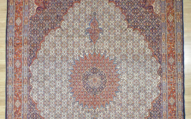 A HANDKNOTTED PURE WOOL LARGE ROOM SIZE FINE PERSIAN MOUD RUG