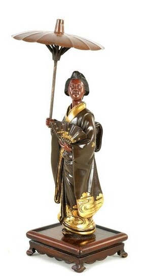 A JAPANESE MIEJI PERIOD BRONZE AND GILT SCULPTURE BY