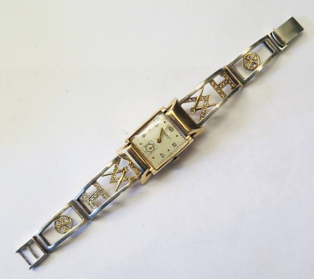 A Jules Jergensen Masonic 14K Gold Manual Wristwatch with ye...