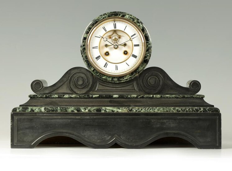 A LATE 19TH CENTURY FRENCH BLACK SLATE AND VERDE ANTICO