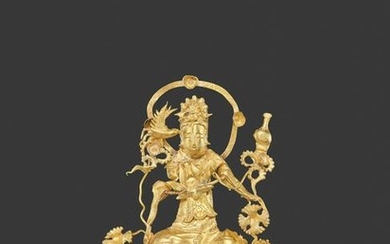 A LIAO DYNASTY GOLD REPOUSSE FILIGREE ORNAMENT