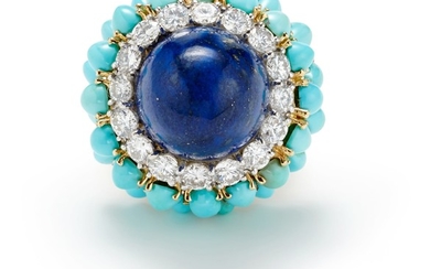 A Lapis Lazuli, Diamond, Turquoise and Gold Ring