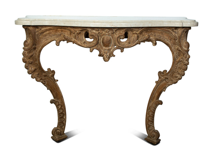 A Louis XV Style Carved Wood Marble Top Console