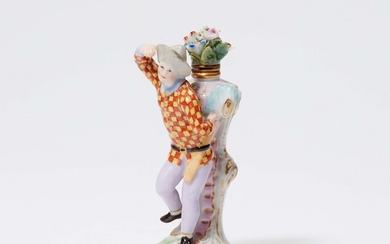A Meissen porcelain bottle formed as Harlequin