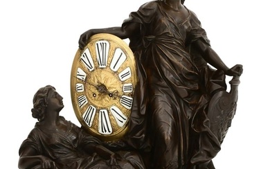 A Monumental French Gilt & Patinated Bronze Figural Mantel Clock
