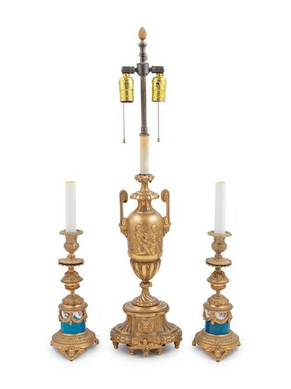 A Neoclassical Gilt Bronze Urn Mounted as a Lamp and a