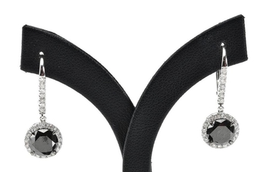 A PAIR OF BLACK AND WHITE DIAMOND DROP EARRINGS IN 18CT WHITE GOLD