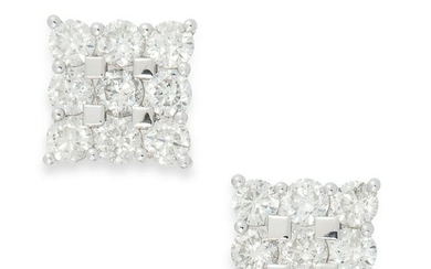 A PAIR OF DIAMOND CHECKERBOARD EARRINGS in 18ct white