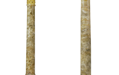 A PAIR OF GEORGE III ORMOLU-MOUNTED FLUORSPAR AND MARBLE CORINTHIAN COLUMNS, ATTRIBUTED TO MATTHEW BOULTON, CIRCA 1770
