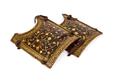A PAIR OF GOLD-DAMASCENED STEEL SIDE ARMOUR PLATES, 19TH CENTURY, QAJAR