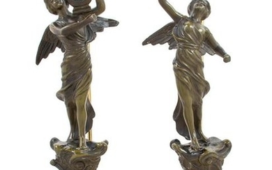A Pair of Cast Metal Figures Mounted as Lamps