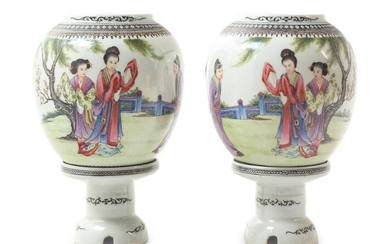 A Pair of Chinese Famille Rose Porcelain Lanterns