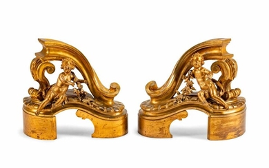 A Pair of Louis XV Style Gilt-Bronze Chenets Height 18