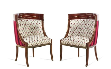 A Pair of Russian Neoclassical Brass Inlaid Mahogany