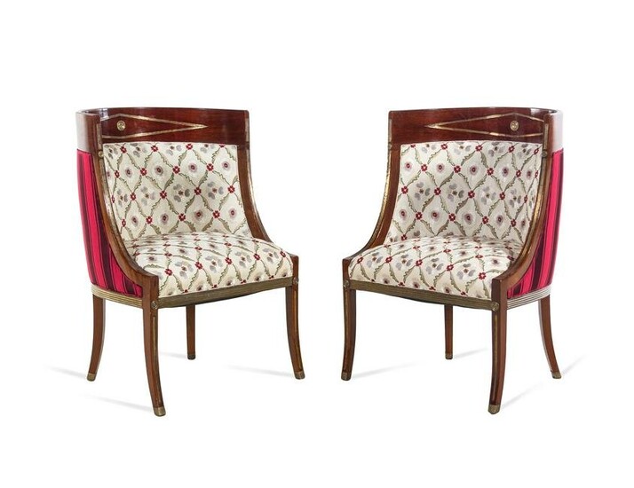 A Pair of Russian Neoclassical Brass Inlaid Mahogany