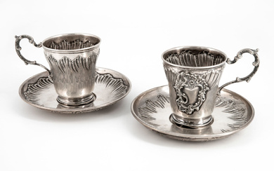 A Pair of Silver Tea Cups and Saucers , Belgium...