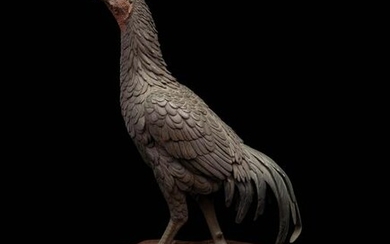 A Patinated-Bronze Okimono of a Cockerel