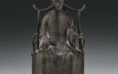 A RARE DATED BRONZE PORTRAIT FIGURE, WANLI MARK AND POSSIBLY OF THE PERIOD