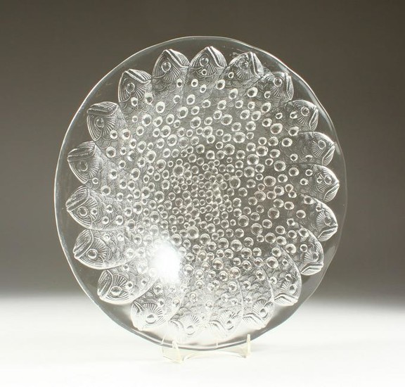 A RENE LALIQUE ROSCOFF CIRCULAR BOWL, moulded with fish