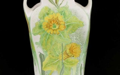 A Rozenburg Den Haag eggshell porcelain twin-handled vase