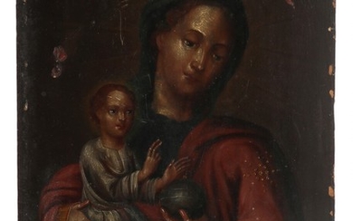 A Russian icon depicting The Mother of God with The Child. Tempera on wooden panel. 19th century. 35×26.