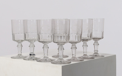 A SET OF EIGHT 19TH CENTURY FRENCH GLASS GOBLETS (8).