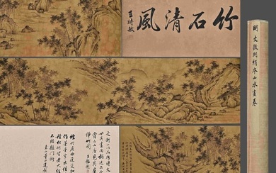 A SILK SCROLL OF LANDSCAPE PAINTING.文征明