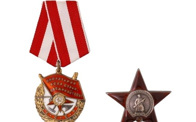 A SOVIET MEDAL AND ORDER THE RED BANNER A RED STAR