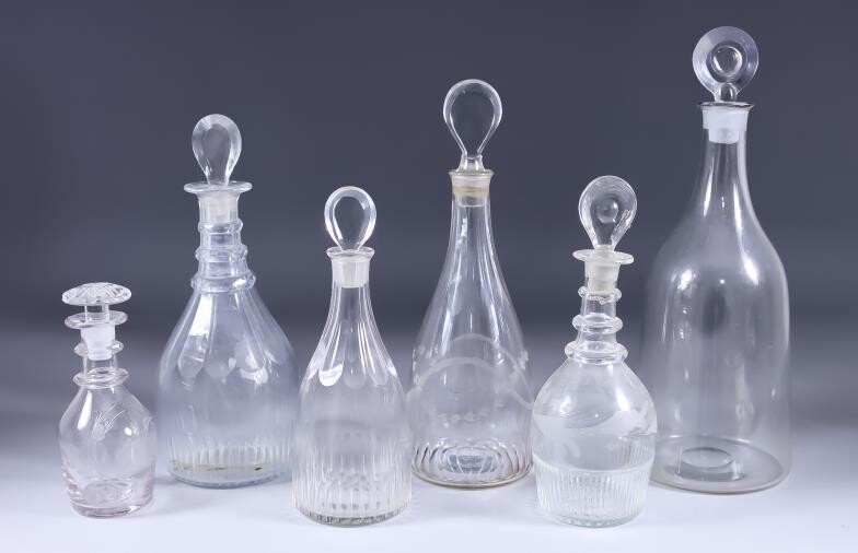 A Small Collection of English Glass Decanters, 18th/19th Century,...