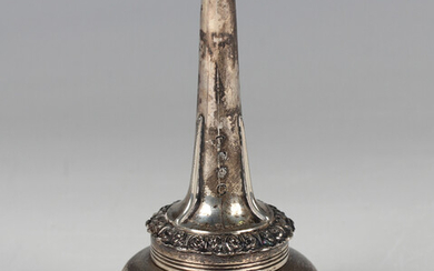 A Victorian Scottish silver wine funnel, the pieced bowl with cast foliate rim and scallop shell hoo