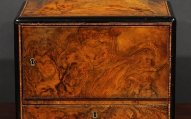 A Victorian burr walnut table-top work box, sarcophagus cres...