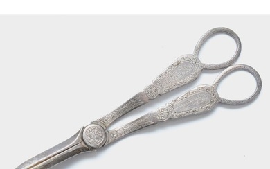 A Victorian pair of silver presentation grape scissors, by E...
