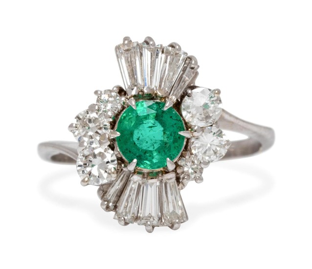 A White Gold, Emerald and Diamond Ring