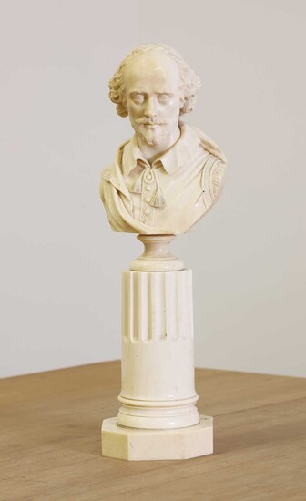 A carved ivory bust of William Shakespeare