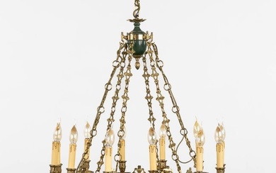 A chandelier, brass in Empire style. Circa 1970. (H:104 x D:73 cm)