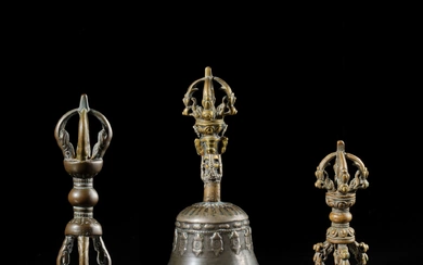 A copper alloy bell and two vajras, Tibet, 17th century