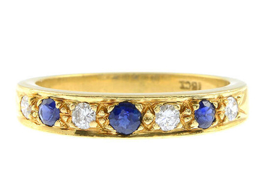 A diamond and sapphire seven-stone ring.